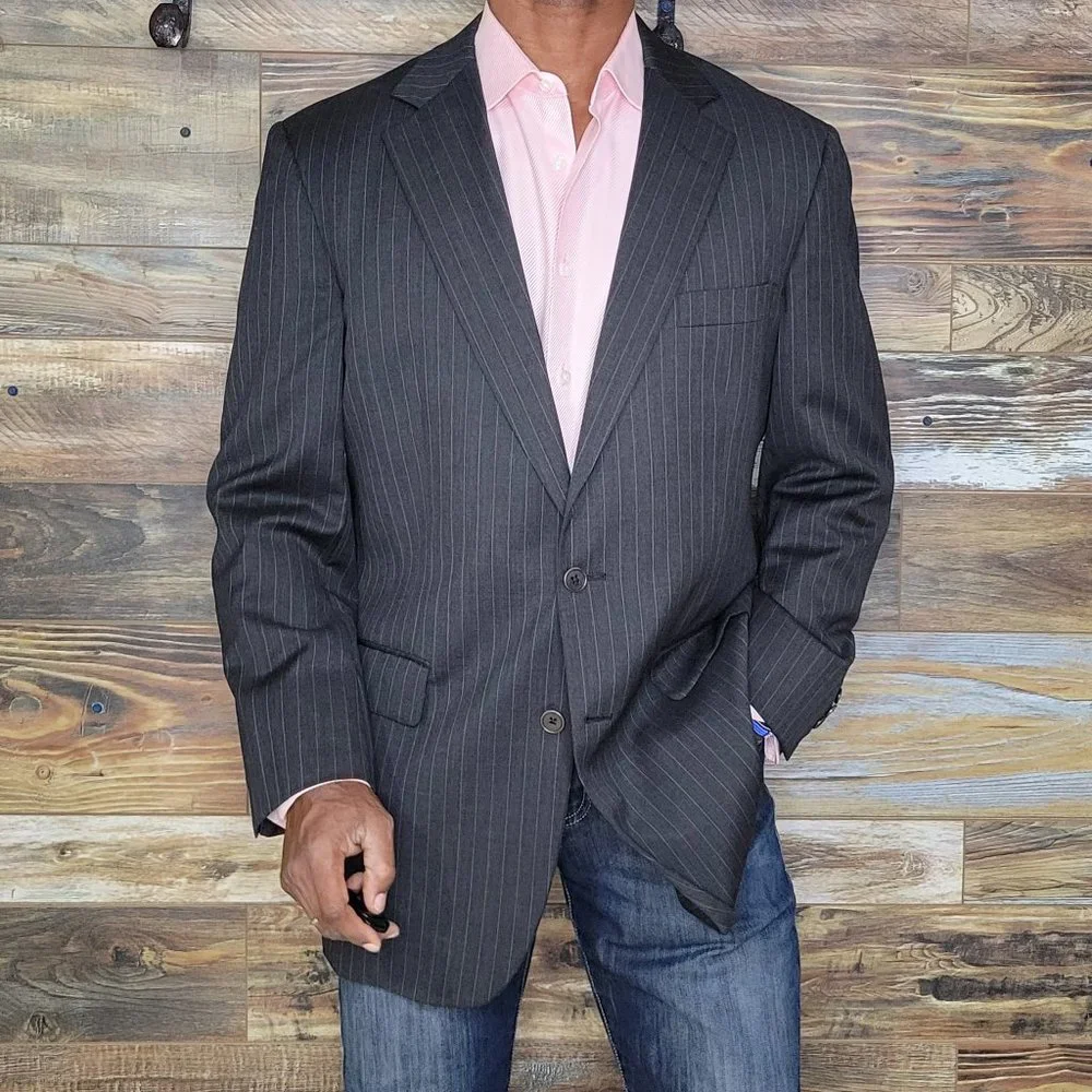Brooks Brothers 1818 Madison USA 100% Wool Gray Striped Blazer Sport Jacket 42L